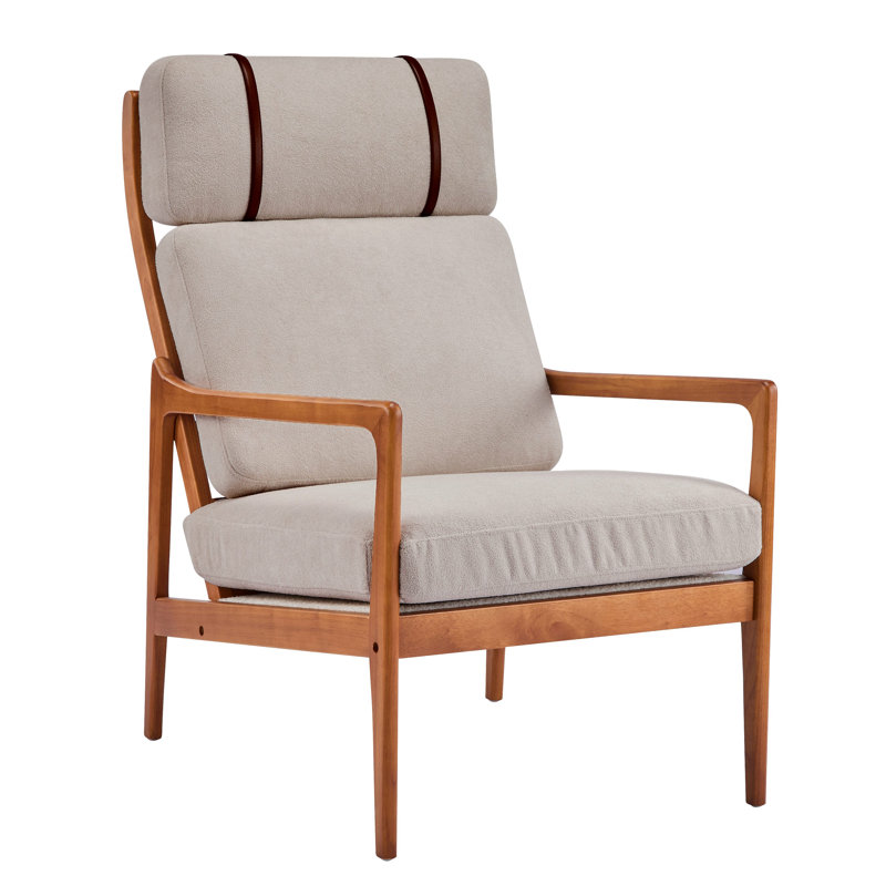 Rowden Mid-Century Modern Lounge Chair With Cushions And Solid Rubberwood Frame, Light Gray Polyester