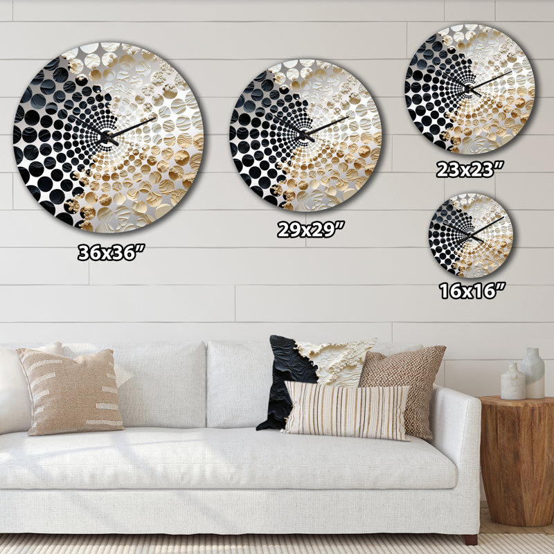 Peinture abstraite liquide crème et noire - Horloge murale bord de mer, Très grand