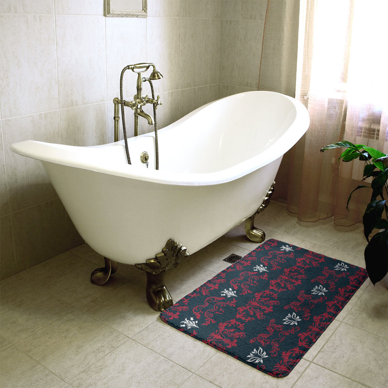 Tapis pour salle de bain Houston, l 21 po x L 34 po, Rouge bataille / bleu acier foncé / blanc