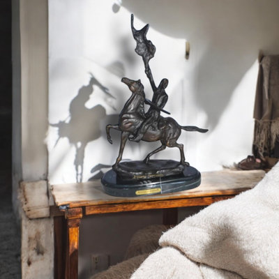 Statue Buffalo Signal Bronze par Remington - Sculpture américaine à base de marbre Perrigo, L 8 po x l 3 po x H 13 po