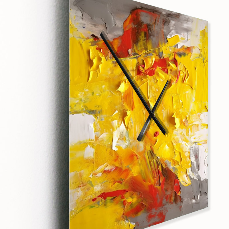 Joyeux chaos en jaune et gris - Horloges murales à collages abstraits, Grand