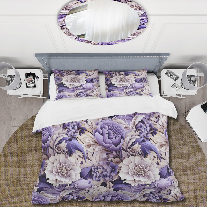 Literie mauve à motif persan mauve, Housse de couette pour très grand lit et 2 très