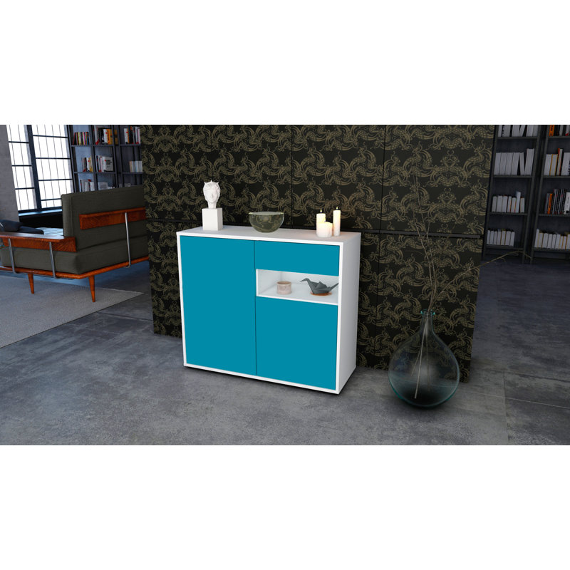Rayburn 92cm Sideboard, White/Turquoise