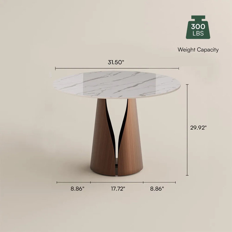 Table de petit déjeuner moderne de 32 po, petite table de salle à manger pour coin-repas et espaces compacts, plateau en pierre frittée blanc brillant avec base en métal bronze