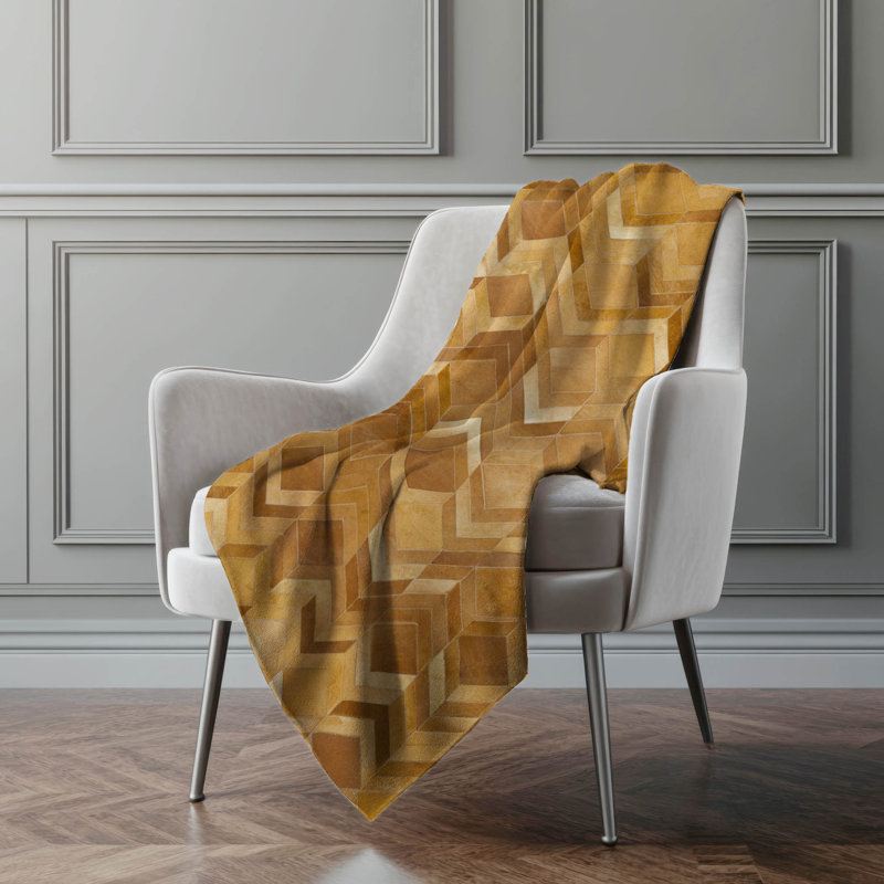 Addison Machine Washable Sherpa Herringbone Throw Blanket, Brown Geometric Herringbone