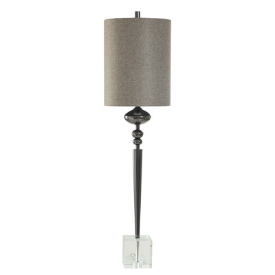 Lampe de table Brasada - Finition nickel noir sur corps en métal avec base en cristal - Abat-jour rigide