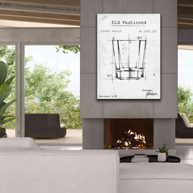 «Barware Blueprint I» par Ethan Harper, estampe numérique sur toile, H 54 po x l 40 po x P 1,5 po