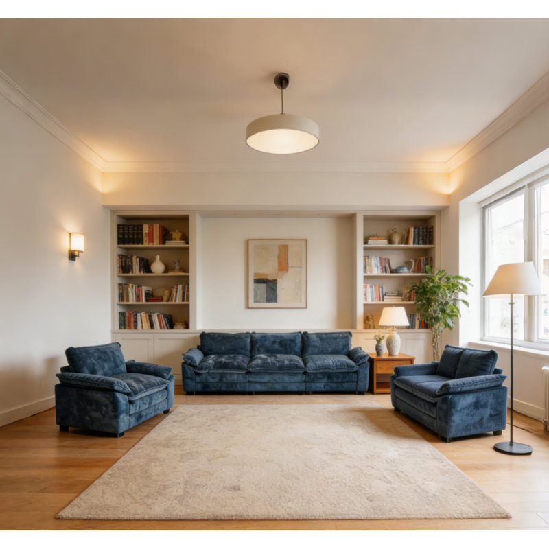 Ensemble de salon canapé bleu en chenille multi-coussins 1 + 2 + 3, Chenille bleu