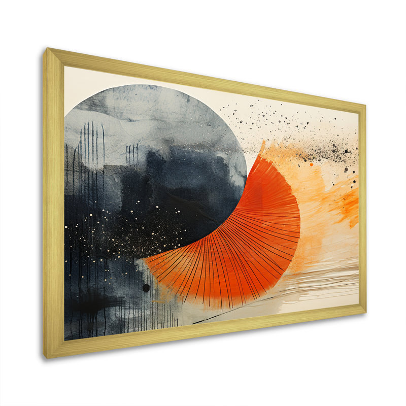 «Black and Orange Solar Eclipse», reproduction d'art murale abstraite, Cadre d'angle fermé doré, H 12 po x l 20 po x P 1 po