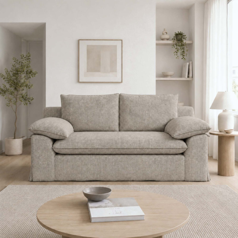 Canapé à compression moderne en tissu de lin avec housse amovible lavable, canapé rembourré à siège profond avec mousse haute densité, aucun assemblage requis