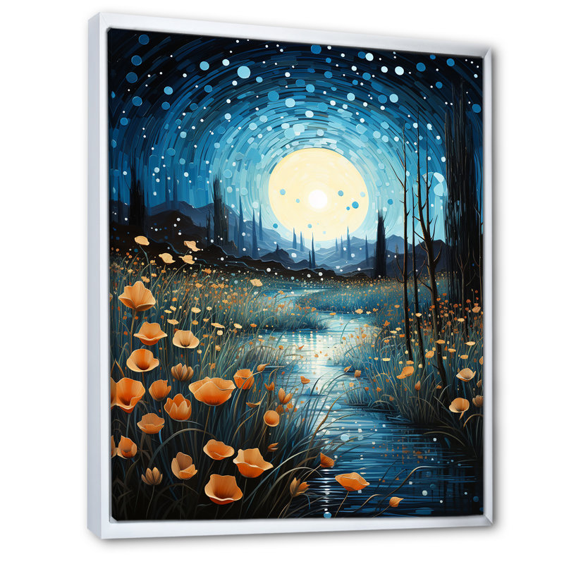 Rivière, crépuscule turquoise - salon d'art mural Lacs et rivières, H 32 po x l 24 po x P 1 po, Cadre flottant blanc