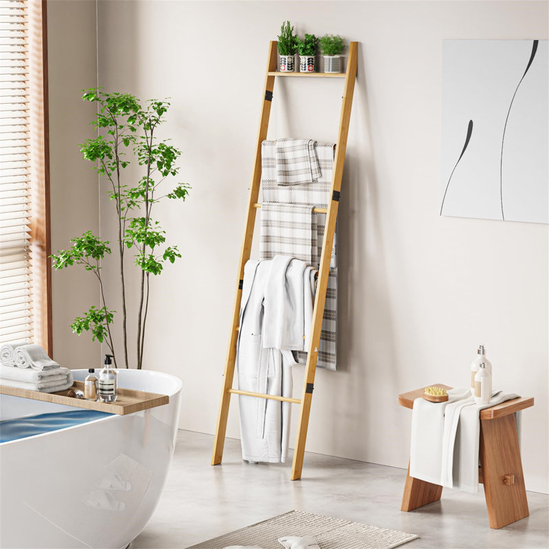6-Tier Blanket Ladder For Living Room, Blanket Quilt Ladder Rack, Beige