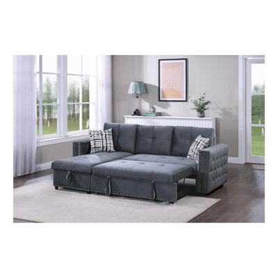 Velvet Convertible Sectional Sofa Pull out Bed Couch Storage Chaise Tufted Reversible 2pc Sectional Living Room