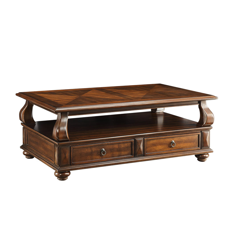 Table basse en noyer exquis avec 4 tiroirs et 1 tablette pour votre maison