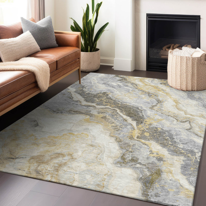 Tapis doré intérieur / extérieur lavable en machine Cinead ACN1709, Rectangle 10 pi x 14 pi