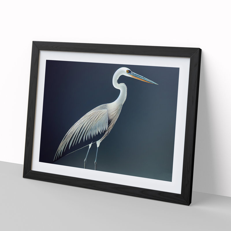 XH1022-9688X Vivacious Heron Bird - Single Picture Frame Print, 46cm H x 64cm W x 2cm D, Black Framed