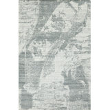 Gray Hand-Knotted Wool Subtle Linear Textured Abstract Modern Contemporary Carpet Rug