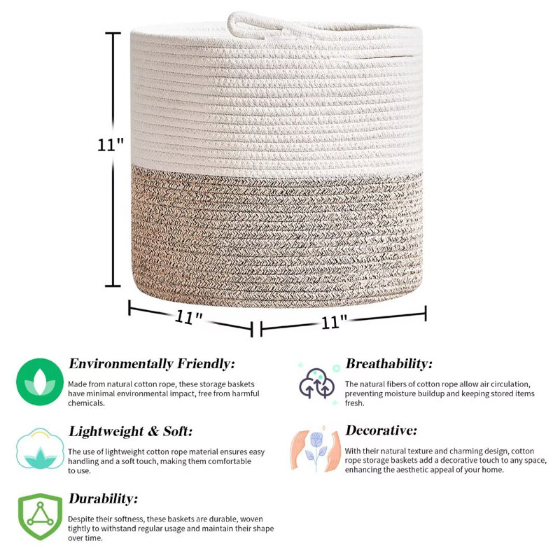Dovecove Storage Cube Bins - 3 Pack | Rope Basket - Storage Bins for Cube Organizer, Beige/White