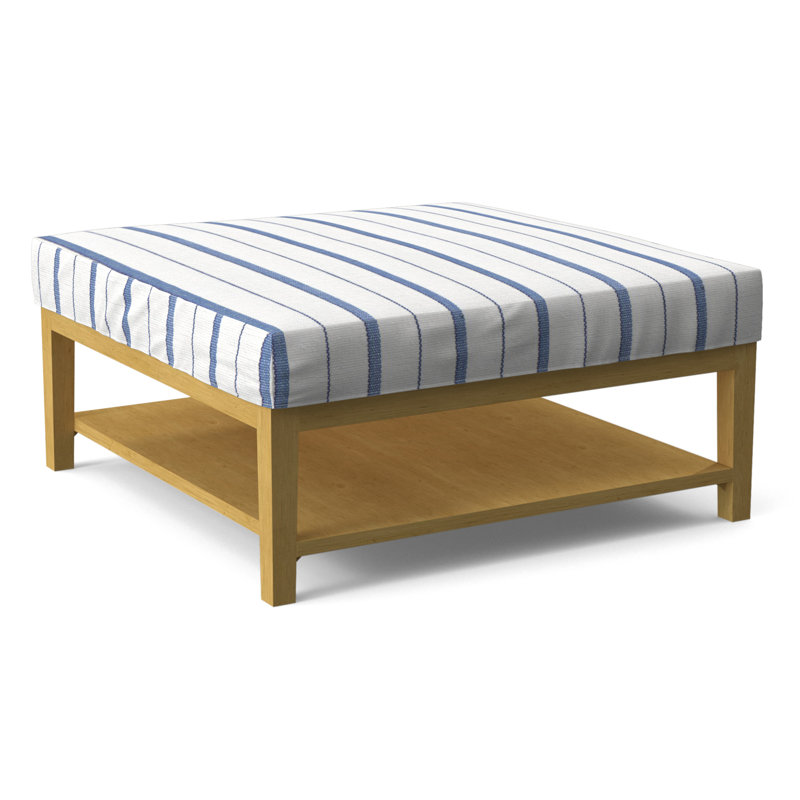 Hammond Square Ottoman, Cobalt Blue Stripe; 0204-64, Antique Black Finish
