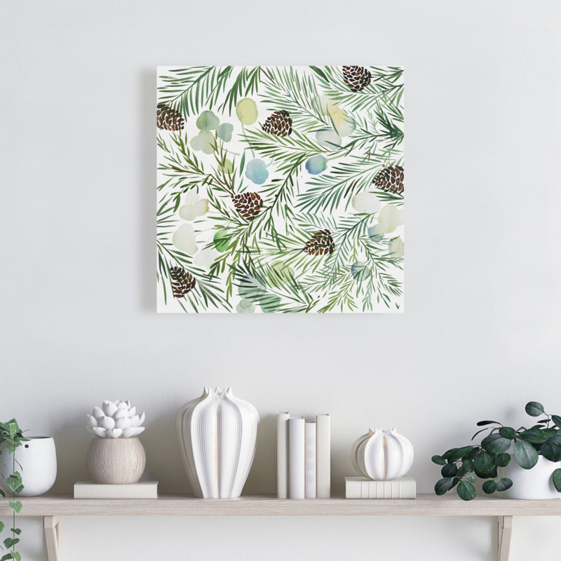 Pine Cone Pattern Print On Canvas, 16" H x 48" W, Black Framed Canvas