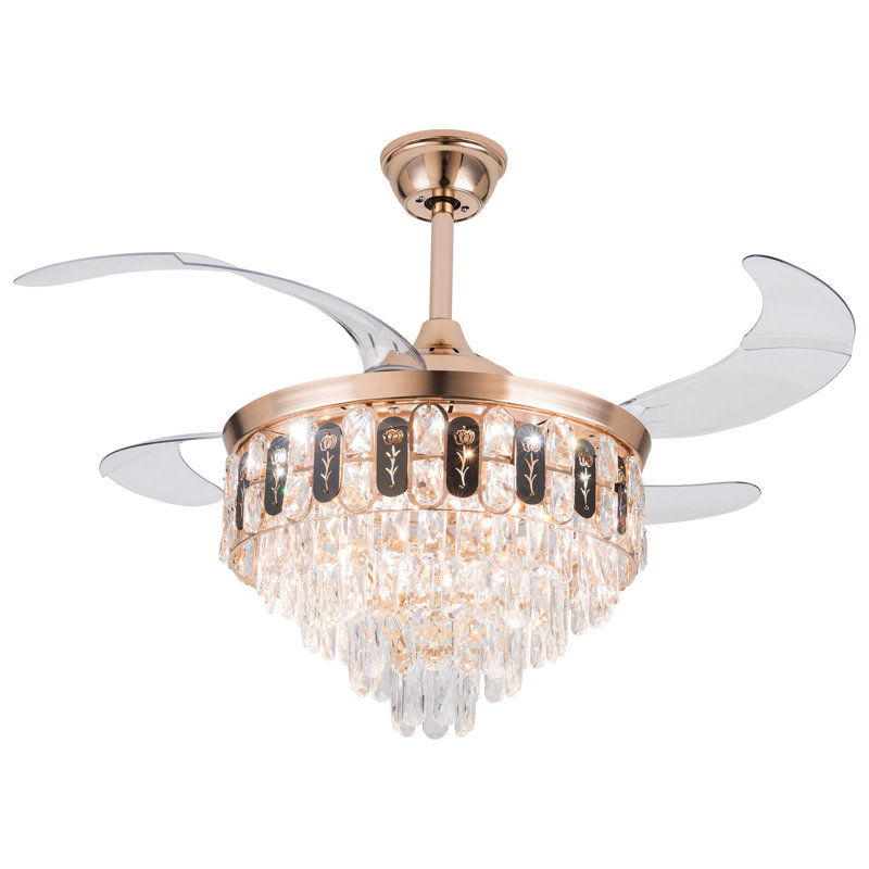 Jillyn 4 - Blade Crystal Ceiling Fan with Remote Control and Light Kit Included
