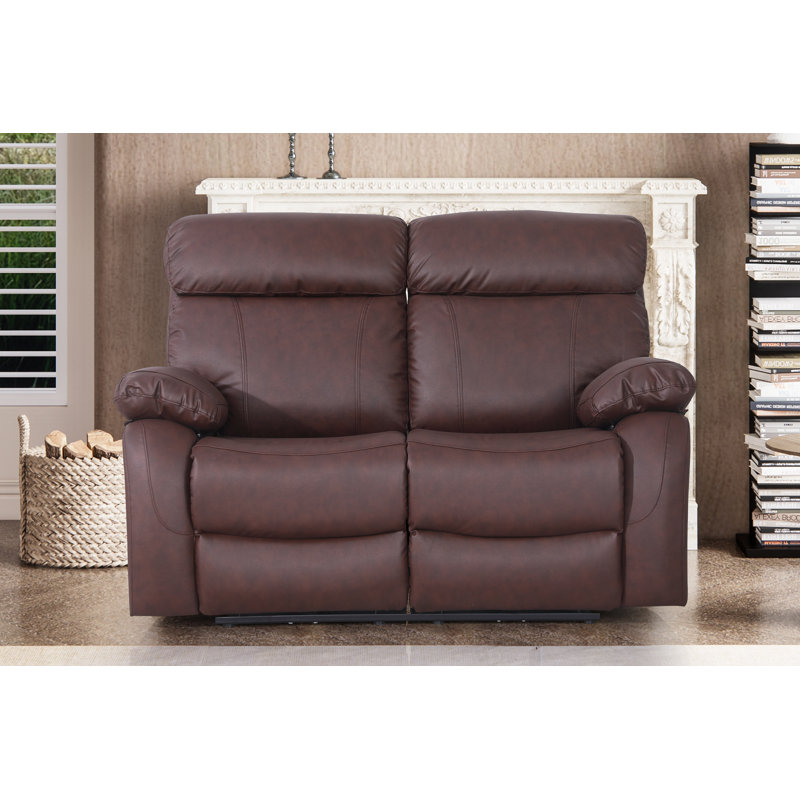 Avshalom 59.8'' Faux Leather Power Reclining Loveseat, Brown Faux Leather