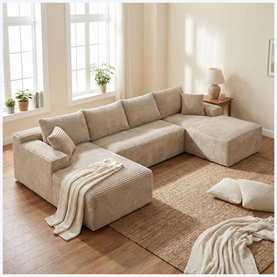 132.1" Compressible U-Shaped Modular Corduroy Sectional Sofa Set
