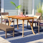  Brizio 59'' Wide Rectangular Transitional Natural Acacia Wood Dining Table with Slat Panel Top, Curved Legs & Outdoor Design