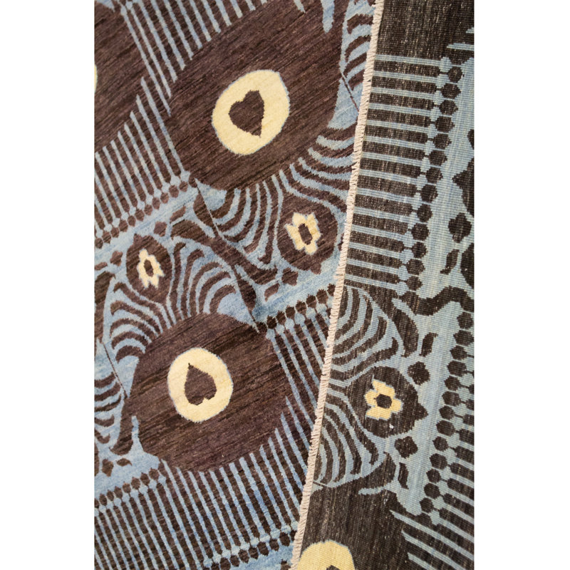 Tapis brun et bleu de haute qualité noué à la main