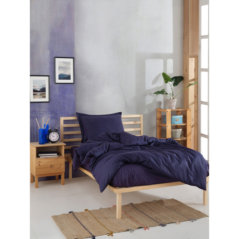 Ensemble de housse de couette 100% coton, Bleu foncé, Housse de couette 63 "x 87" + 1 taie d'oreiller st