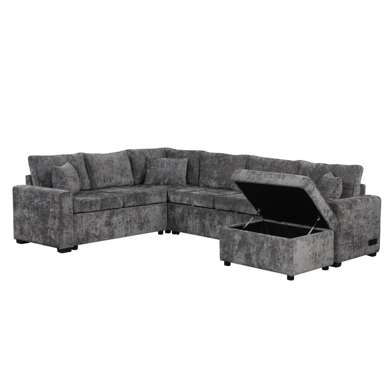 Divan-lit modulaire avec canapé-lit de rangement de 112,2 po, Gris chenille