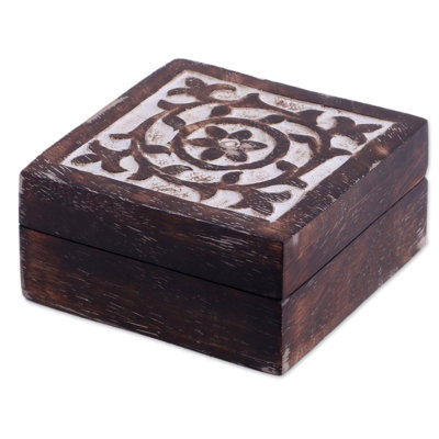 Boîte décorative en bois floral circle fait main Mahia