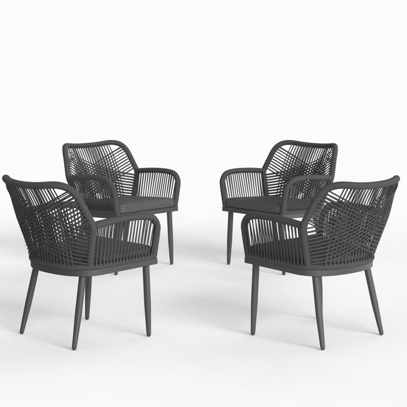 Outdoor Patio Dining Armchair with Cushion, 4, Dark Grey, Grey