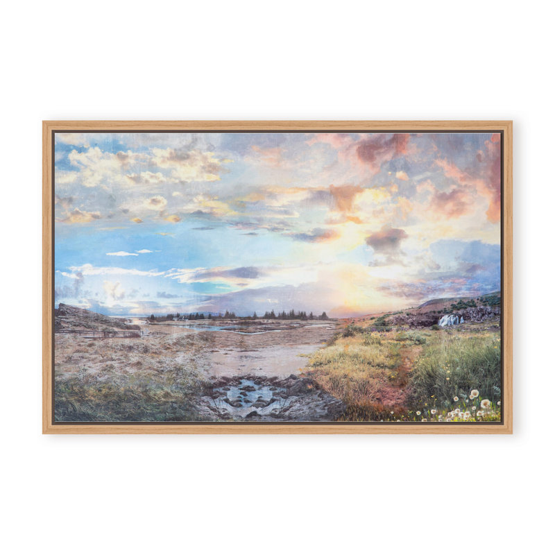 Nature Inspired Ice Landscape by  - Picture Frame Painting, 16" H x 24" W x 2.375" D, Framed Canvas, Beige
