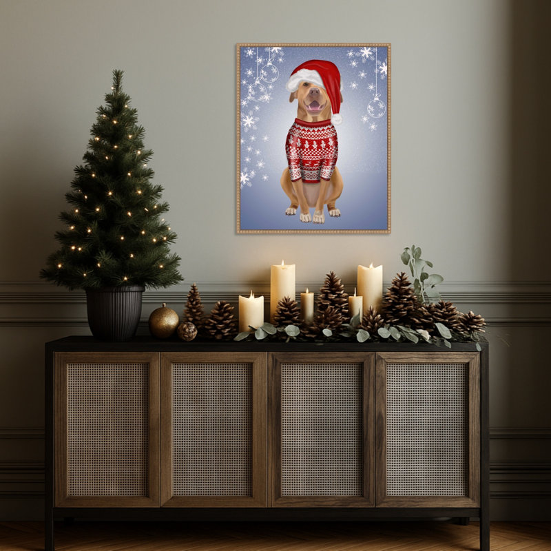 «Pitbull in Christmas Sweater» par Fab Funky, impression sur toile encadrée