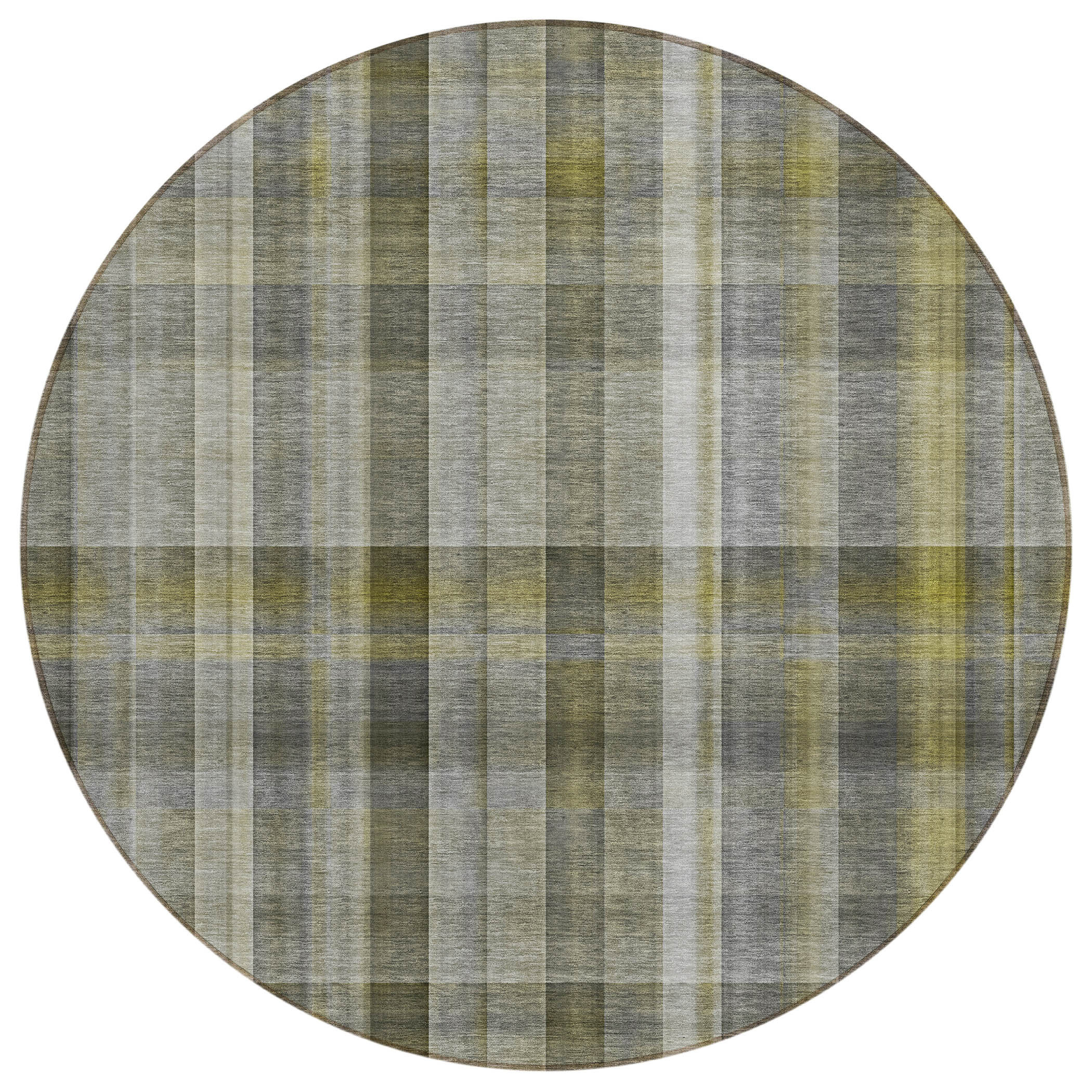 HomeRoots 8' Round Gray Round Plaid Washable Non Skid Indoor Outdoor ...