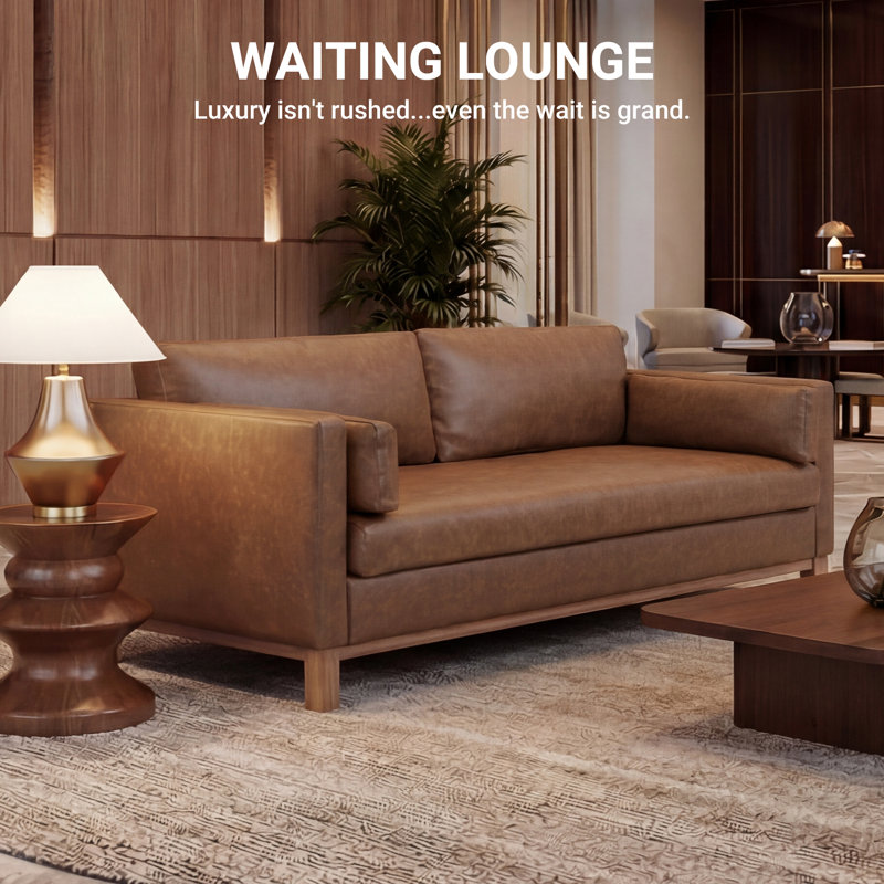 83" W  Modern Living Room Farmhouse Performance Upholstery Faux Leather Sofa Couch with 3 in 1 Pillows, Brown