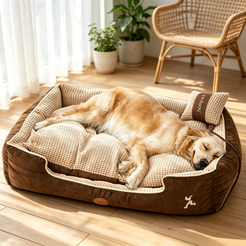 Grand canapé-lit lavable pour chien, lit double face pour animaux de compagnie en polyester avec rembourrage en coton PP