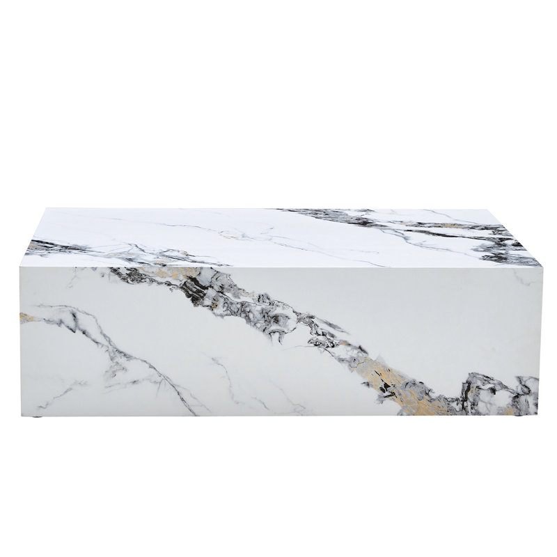 Modern MDF Coffee Table With Marble Pattern, Stylish And Durable Design, White