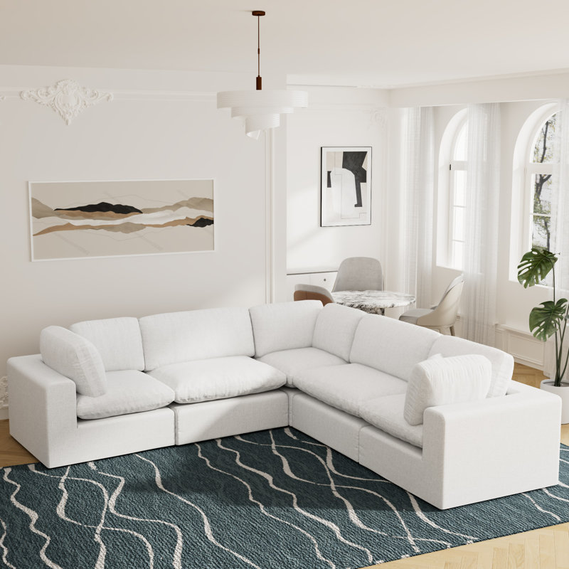 Canapé modulaire rembourré 5 pièces Jossa, Blanc