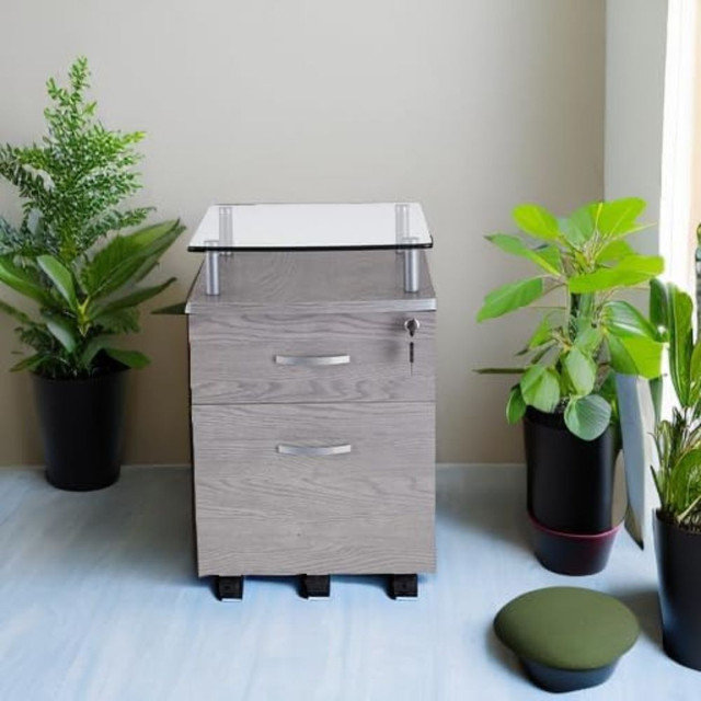 Classeur roulant moderne avec plateau en verre