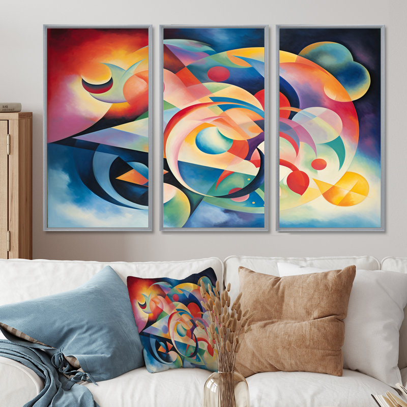 Ensemble de salon Pastel Mystery Geometrics - Art mural abstrait, Encadrement argenté, H 40 po x l 60 po x P 1 po
