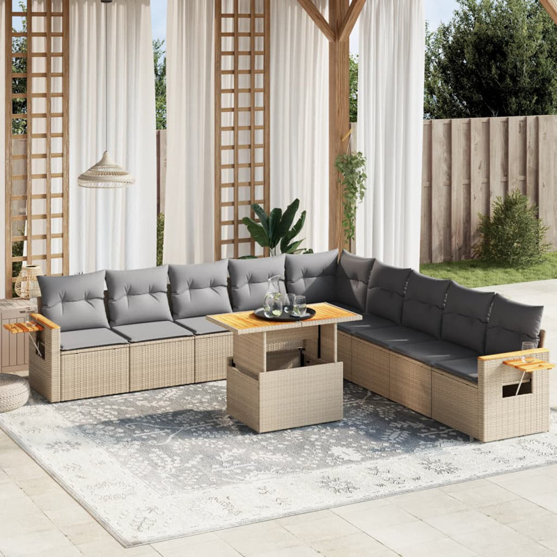  Garden Sofa Set Beige PE Rattan Adjustable Armrests