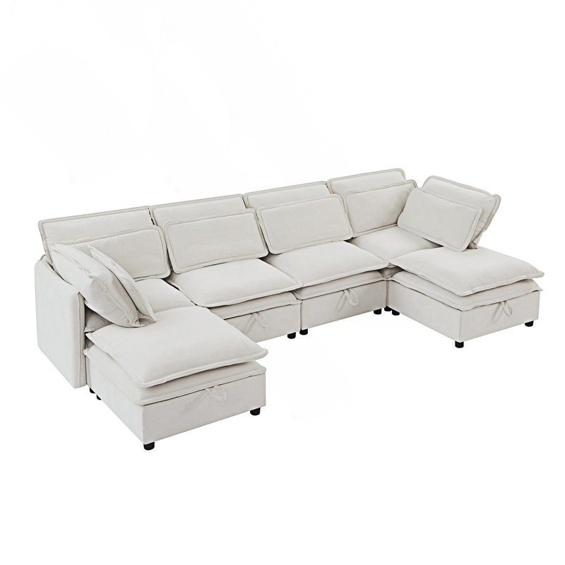 Modern Large U-Shaped Modular Sofa, Freely Combinable 6-Seater Sofa, Convertible To Sofa Bed