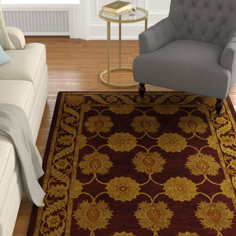 Balthrop Handmade Tufted Wool Maroon Area Rug