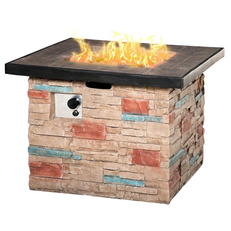 32" Propane Gas Fire Pit Table , 50,000 Auto-Ignition, Faux Ledge Stone Attraction, Lava Rocks, Rain Cover, , Dark Chocolate Brown 32 Inch Outdoor Table, Square Glamour, Ginger