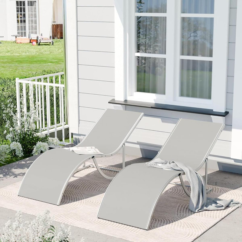 Ensemble de 2 chaises longues - Chaises d'extérieur, structure en maille textilène toutes saisons et structure en acier - Chaises longues pour la piscine, la plage et l'arrière