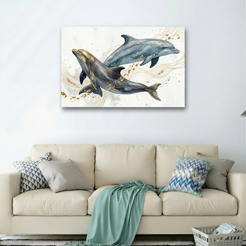 Ensemble de 1 tableau sur toile représentant un dauphin, 12"H x 18"W, Wrapped Canvas