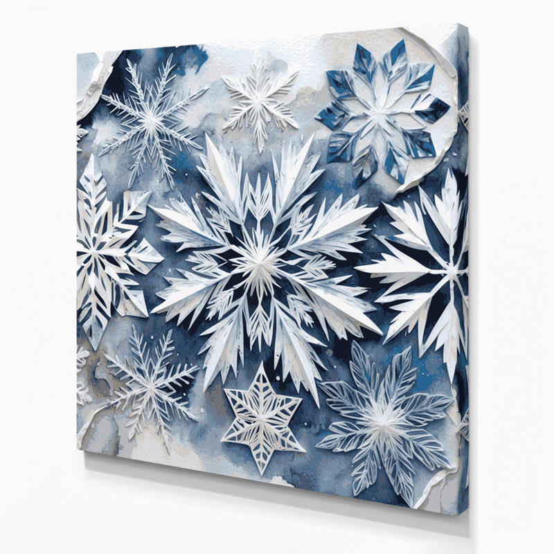 Art mural sur toile de Noël fait à la main en flocons de neige gris, H 32 po x l 32 po
