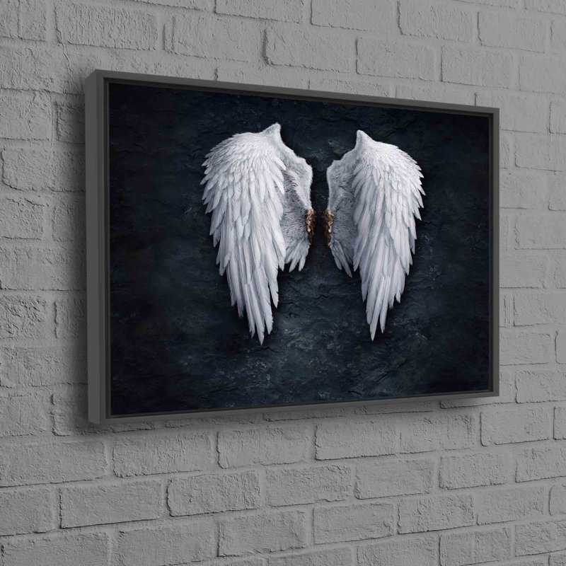 Banksy Inspired Angel Art Featuring Fashion Wings in Abstract Design on Canvas for Modern Wall Decor, 20cm H x 30cm W, Black